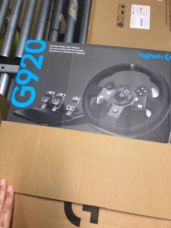 Photo 1 of Logitech G920 Driving Force Racing Wheel and Floor Pedals, Real Force Feedback, Stainless Steel Paddle Shifters, Leather Steering Wheel Cover for Xbox Series X|S, Xbox One, PC, Mac - Blac