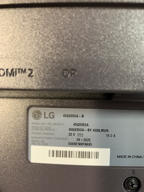 Photo 1 of ***(MAJOR DAMAGE/ SEE NOTES)***LG 45GX950A-B 45-inch Ultragear 5K2K WUHD (5120 x 2160) OLED Curved Gaming Monitor, Dual-Mode, 165Hz, 0.03ms, NVIDIA G-Sync, AMD FreeSync Premium Pro, HDR True Black 400, USB Type-C 90W, DP2.1, Black