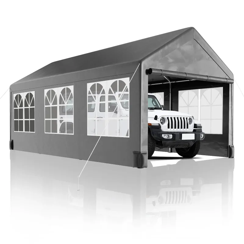 Photo 1 of ***BOXES 2 and 3 of 6 ONLY****
Garvee 12'x20' Heavy Duty Carport - PE Waterproof Canopy, Reinforced Steel Frame, Roll-Up Mesh Window & 4 Load-Bearing Sandbags, Grey