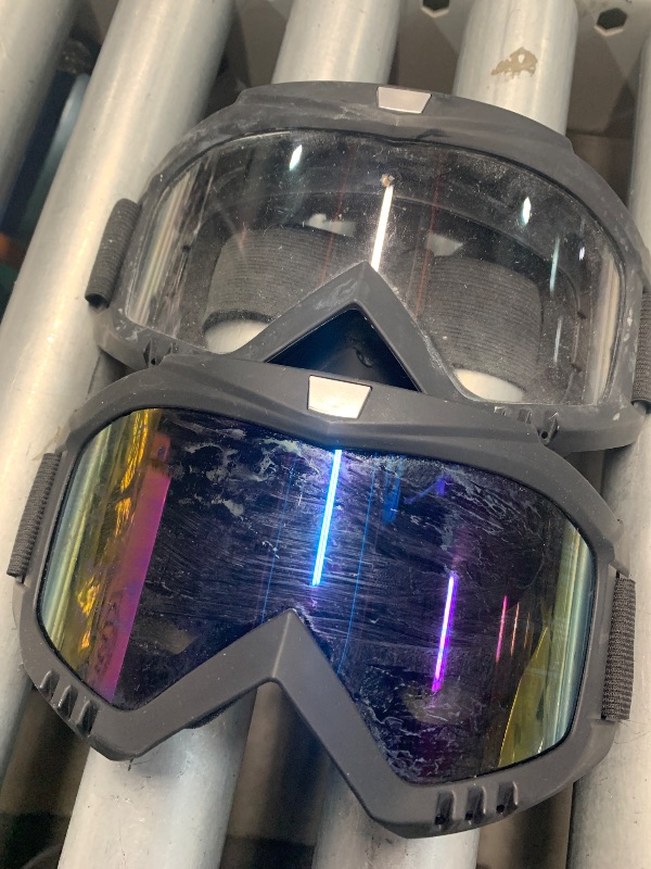 Photo 1 of (used) Lievermo Dirt Bike Goggles, 2 Pack Motorcycle ATV Riding Ski Racing Helmet Goggles, Windproof Glasses for Adults Men Women Youth Kids (Colorful + Clear)