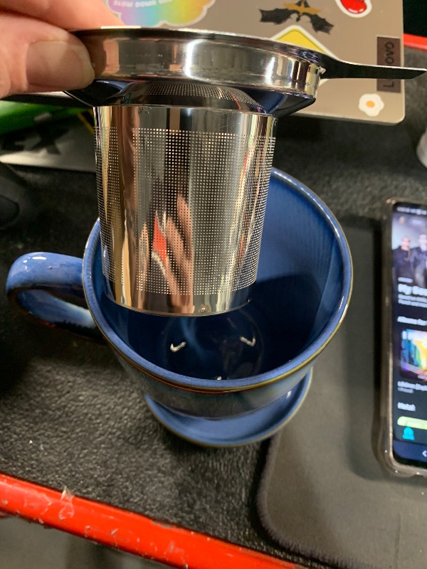 Photo 1 of (missing infuser) Bosmarlin Ceramic Tea Cup with Infuser and Lid, 16 Oz, 4 Color to Choose Dishwasher and Microwave Safe, Steeping Tea Mug with Strainer (Blue)