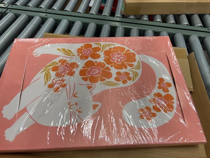 Photo 1 of ***ONE FRAME IS CUT OUT OF THE THREE*** 2pcs Boho Cats Canvas Wall Art Funny White Cat Wall Decor Pictures Cute Colorful Floral Cats Posters Prints for Living Room Bedroom Bathroom Nursery Home Decoration Ready To Hang