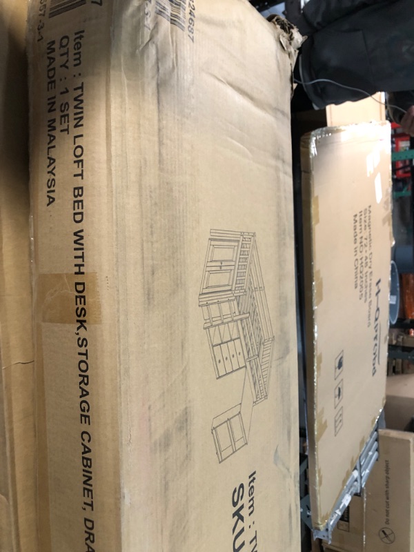 Photo 1 of (box1of3)
KEIKI Twin Size Low loft Bed with Pull-Out Desk, Rubber Wood Loft Bed with Storage Cabinets & Drawers & Shelves, Low Twin Bed for Kids, White