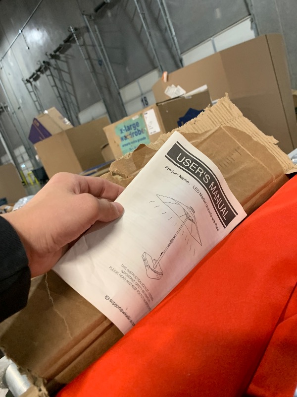 Photo 1 of ****************MISSING BASE AND BOTTOM PART OF POLE****************
wikiwiki 10FT Solar Led Patio Umbrella with Base, Sturdy Outdoor Market Umbrella for Deck, Pool, Garden w/Tilt, Crank, 32 LED Lights, Red