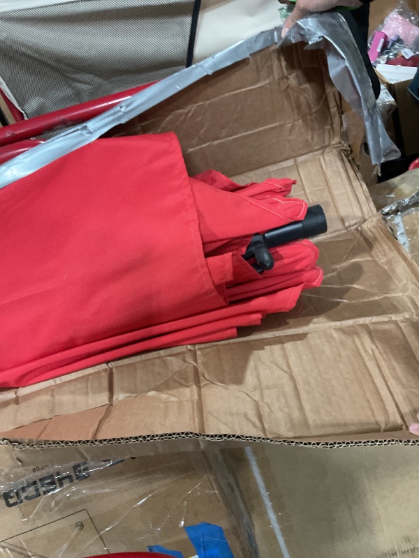 Photo 1 of ****************MISSING BASE AND BOTTOM PART OF POLE****************
wikiwiki 10FT Solar Led Patio Umbrella with Base, Sturdy Outdoor Market Umbrella for Deck, Pool, Garden w/Tilt, Crank, 32 LED Lights, Red