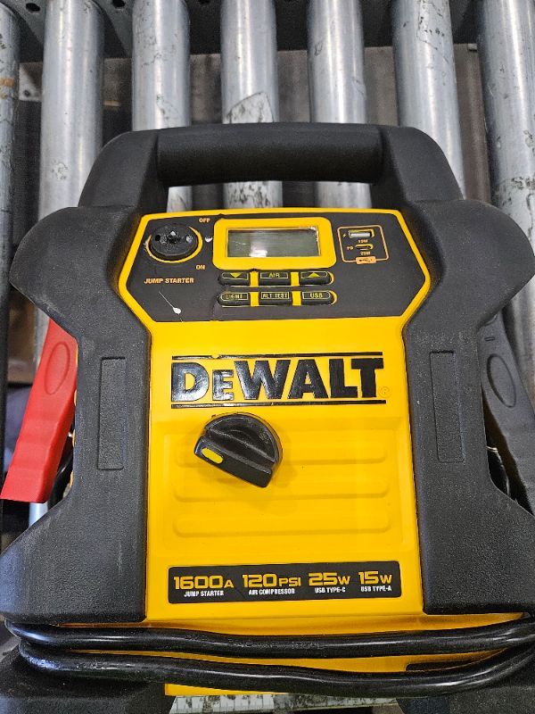 Photo 1 of ** Sold for parts only, See notes ** DEWALT DXAEJ14 Digital Portable Power Station Jump Starter - 1600 Peak Amps with 120 PSI Compressor, AC Charging Cube, 15W USB-A and 25W USB-C Power for Electronic Devices