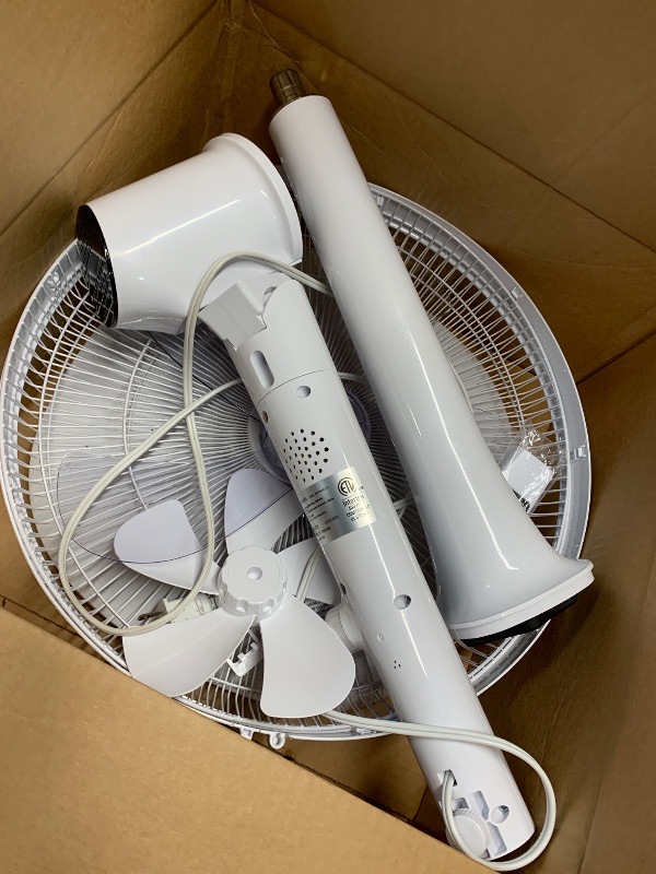Photo 1 of Amazon Basics 16" DC Motor Fan, 12 Speed Fan with Remote, Floor Fan, Standing Fan with 3 Breeze Modes, Dual-Layered Blades (10 Blades), Timer, Energy Efficiency and Quiet DC Motor (28W), White