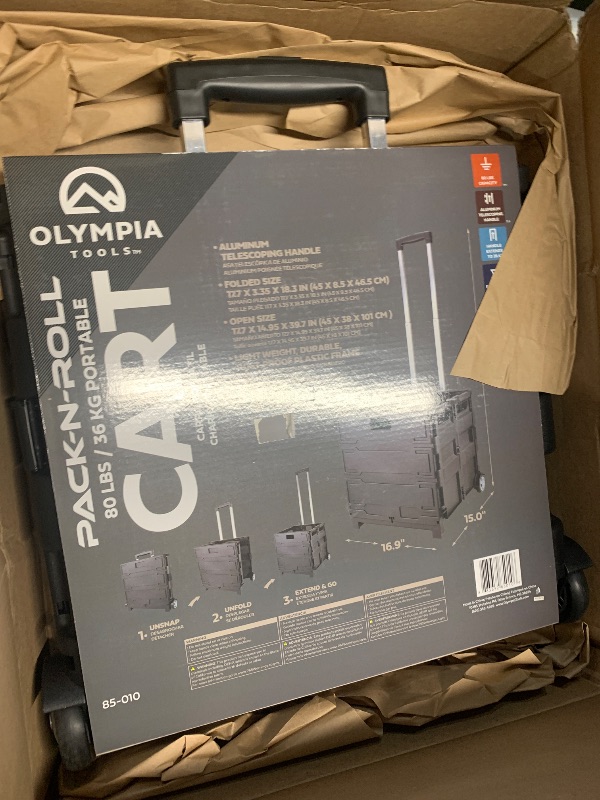 Photo 1 of (DAMAGED HANDLE) Olympia Tools 85-010 Grand Pack-N-Roll Portable Tools Carrier with Telescopic Handle, 80 Lb. Load Capacity, Black