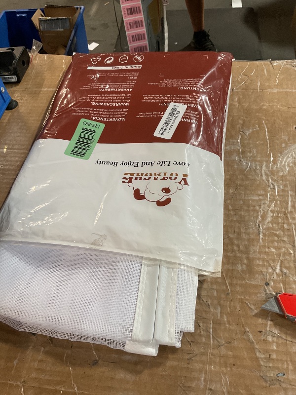 Photo 1 of (used/fair) Yotache Magnetic Screen Door for 32x80 Doors, Screen Size 34"x81", High Density Screen Mesh with Windproof Hasp Design for Front/Back Walk Through Door, White