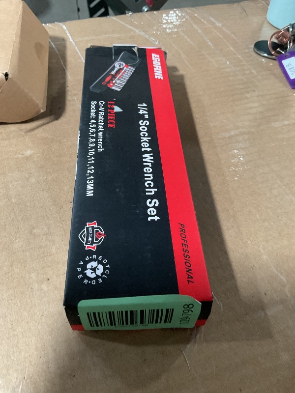Photo 1 of (missing one) Egofine 12pcs 1/4 Inch Mini Ratchet Socket Wrench Set, Drive Socket Set with 10 Sockets (4-13mm) and 2 Way Quick Released Ratchet Handle and Extension Bar
