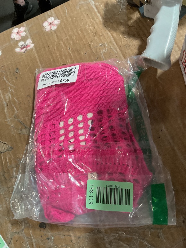 Photo 1 of (USED/FAIR) EVALESS Womens Tops 2025 Fashion Trendy Spring Summer Crochet Knit Casual Basic T Shirts Cute Hollow Out Crewneck Cap Short Sleeve Sweaters Cover Ups,Rose Red Small