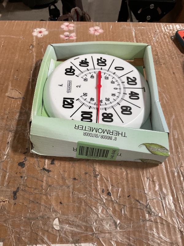 Photo 1 of Springfield Indoor Outdoor Big Dial Thermometer, Wireless with Large Easy-to-Read Numbers, 8-Inch Dial for Patio, Pool, or Indoor Use, White Finish