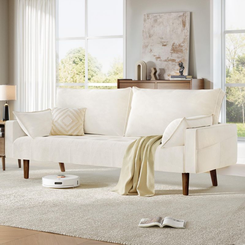 Photo 1 of *******PARTIAL SET *** DWVO 68" Loveseat Sofa, Velvet Fabric Sofa Couch for Small Space, Modern Loveseat with Button Tufted Seat and Side Storage Pockect, 3 Seater Couch for Living Room Bedroom, 2 Pillows Included, Beige