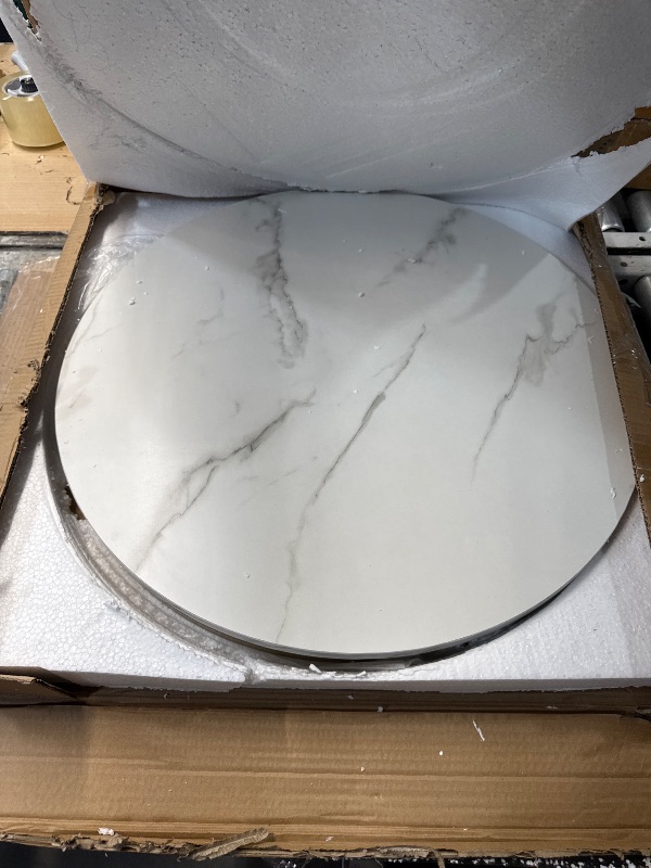 Photo 1 of (PARTIAL SET) Smuxee White Nesting Coffee Table Set of 2, 27.6" Round Coffee Table Wooden Marble Pattern with Adjustable Non-Slip Feet