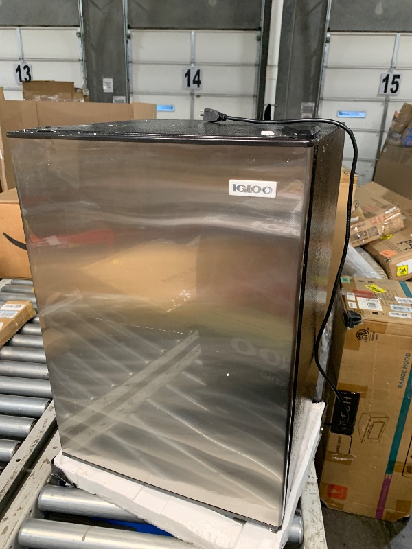 Photo 1 of ***DAMAGED - NON FUNCTIONAL***Igloo 2.6 Cu.Ft. Compact Refrigerator with Freezer, 2 Shelfs, Perfect for Homes, Offices, Dorms, Platinum