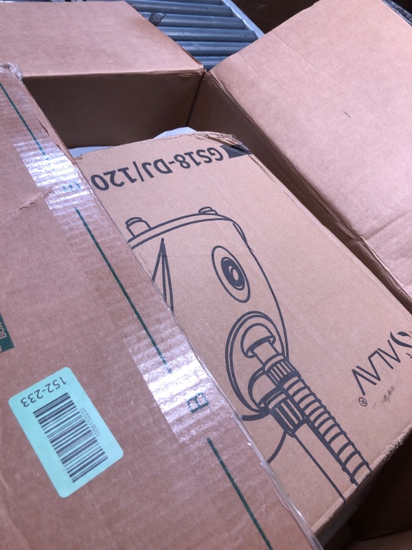 Photo 1 of (partial set) (untested) SALAV GS18-DJ Standing Garment Steamer with Roll Wheels for Easy Movement, 1.8L Water Tank for 1 Hour Continuous Steaming, Adjustable Pole for Storage, 1500 watts, Includes Descaler Packet, White