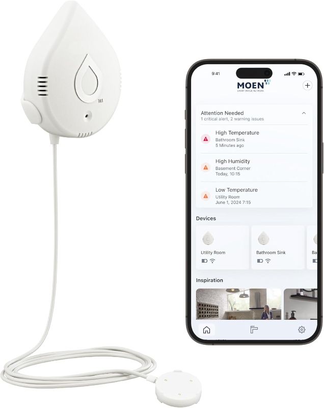 Photo 1 of (used)(see images) Moen Flo Smart Water Leak Detector, Drip or Flood Sensor Alarm for Home