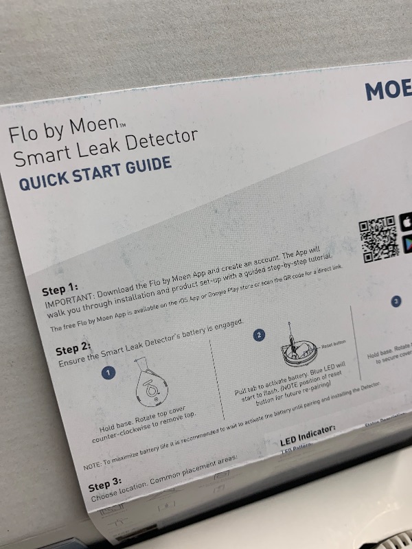 Photo 1 of (used)(see images) Moen Flo Smart Water Leak Detector, Drip or Flood Sensor Alarm for Home