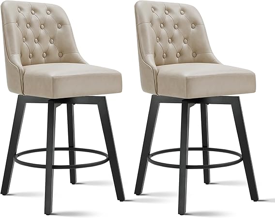 Photo 1 of (UNTESTED) KISLOT Counter Height Swivel Barstools with Back,26" H Seat Height Upholstered Bar Stools for Kitchen Island,Set of 2,Beige Leather