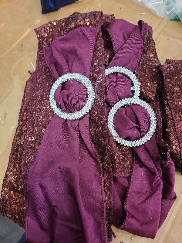 Photo 1 of 25 PCS Stretch Sequin Chair Sashes Chair Stretchy Spandex Bands for Wedding Reception Events Banquets Chairs Decoration (Burgundy)