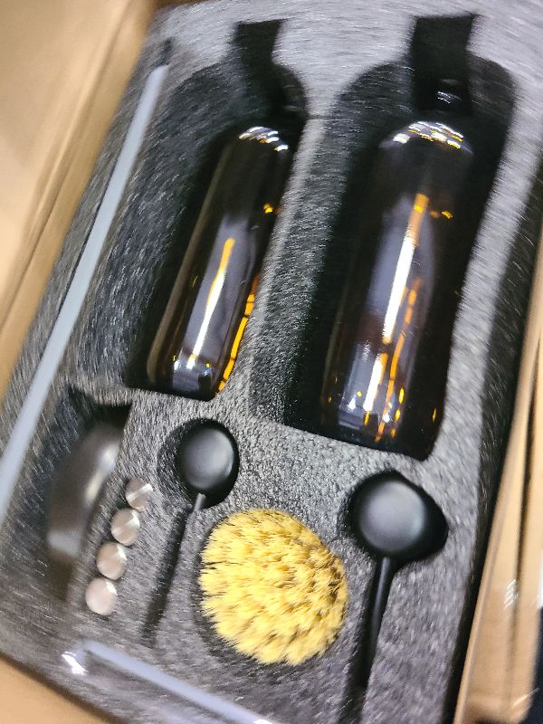 Photo 1 of [Luxury] Kitchen Soap Dispenser Set - 16OZ Amber Glass Bottle, Stainless Steel Pump, Instant Dry Tray, Waterproof Labels, Non-Slip Silicone Pad, and Dish Brush | Upgrade for Your Kitchen and Bathroom