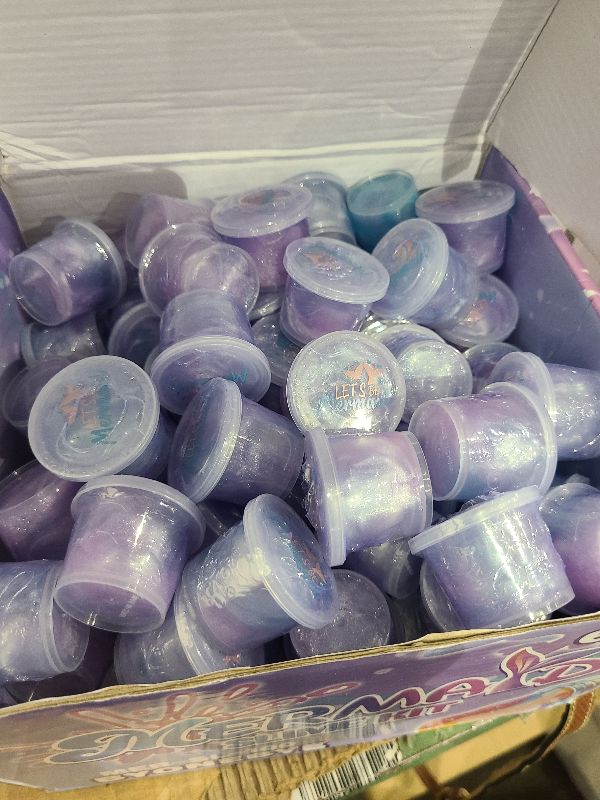 Photo 1 of 100 Pack Mermaid Slime Cup Bulk for Kids, Mermaid Theme Slime Party Supplies, Birthday Favors, Goodie Bag Treat, Basket Filler, Class Prizes for Girls Boys