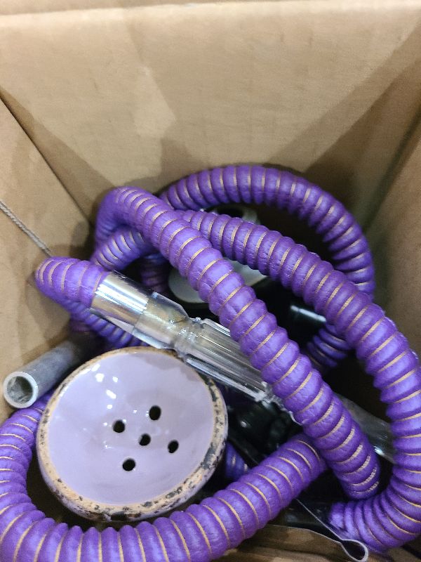 Photo 1 of 12'' 2 Hose Hookah Set With Everything - Modern Glass Vase, 50 Foil, 50 Tips (Purple)