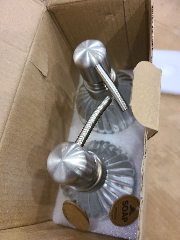 Photo 1 of 16Oz Clear Glass Soap Dispenser with Rust Proof Stainless Steel Pump in Brushed Nickel,Refillable Bathroom Soap Dispenser, Kitchen Soap Dispensers for Dish Soap,Lotions, Essential Oil,2 Packs