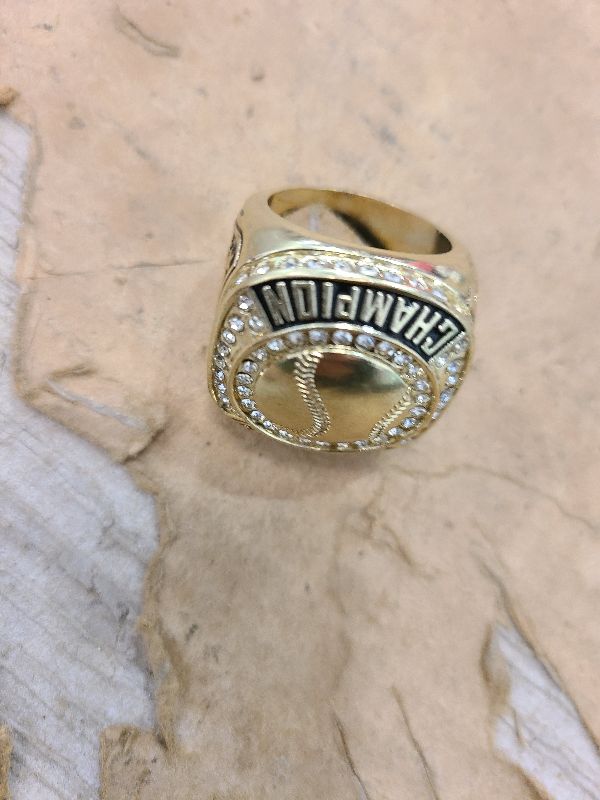 Photo 1 of 1-12 Pack MVP Football Baseball Basketball Soccer Champion Ring Championship Rings Most Valuable Player Football Baseball Basketball Soccer Gold Award Trophy Medals Ring with Display Case and Holder
