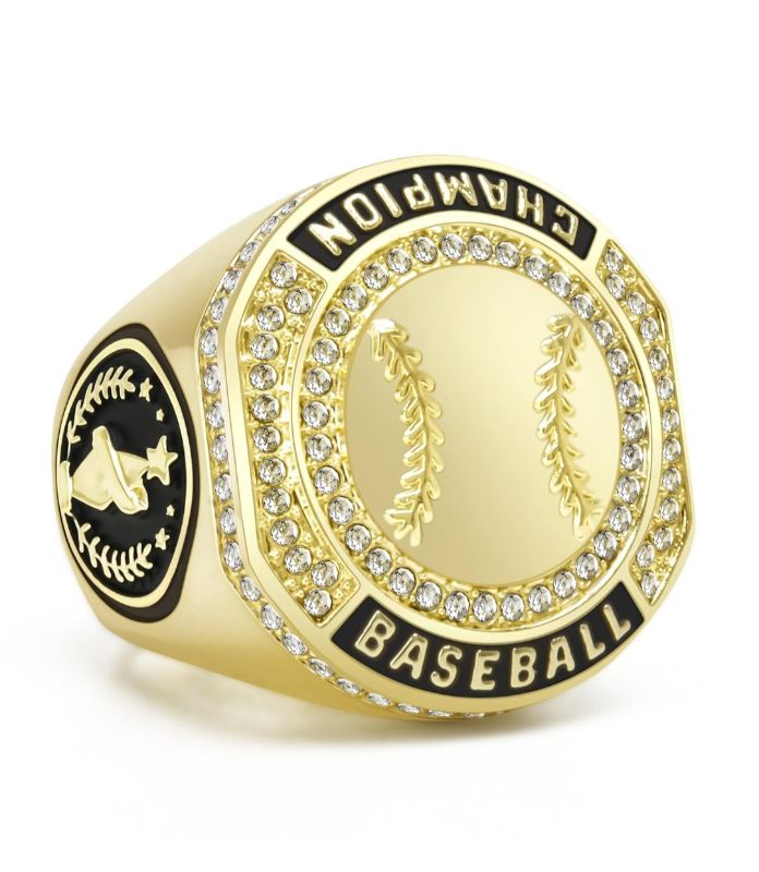 Photo 1 of 1-12 Pack MVP Football Baseball Basketball Soccer Champion Ring Championship Rings Most Valuable Player Football Baseball Basketball Soccer Gold Award Trophy Medals Ring with Display Case and Holder
