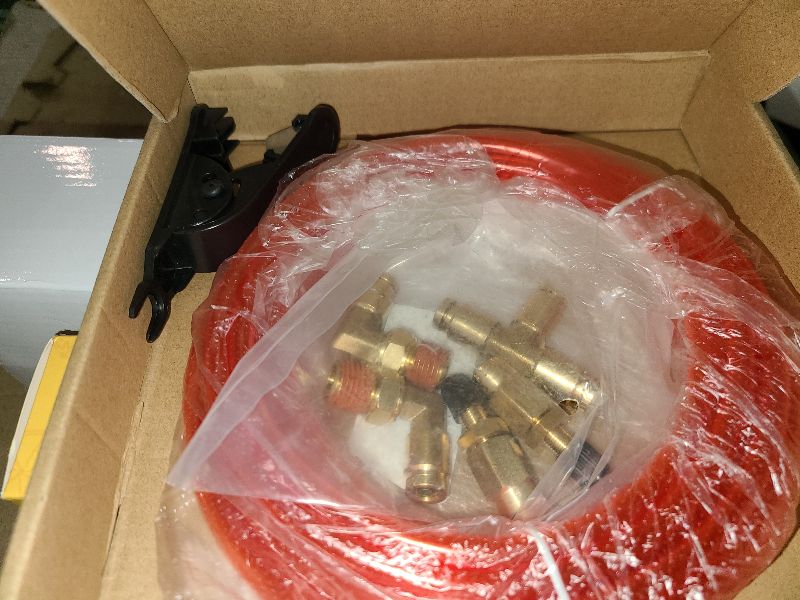 Photo 1 of 1/4 DOT Air Line Kit for Spring Bag Suspension, Include Truck Trailer Brass DOT Air Brake Line Fittings -Schrader Valves,1/4 NPT Elbow Fitting,Union Tee and and 20 Feet Tubing