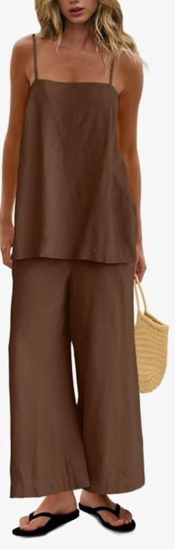 Photo 1 of 2 Piece Sets for Women Summer Spaghetti Strap Tops and Linen Pants with Pockets Beach Vacation Clothes Casual XL.