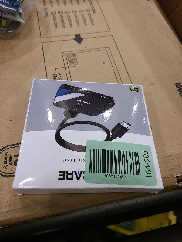 Photo 1 of [Upgrade] HDMI Switch 3 in 1 Out, 4K@60Hz HDMI 2.0 Switch Splitter with 2.6FT Long HDMI Cable, 3-Port HDMI Switcher Selector, Supports 4K 30Hz 3D 1080P HDCP2.2 for PS5 Xbox DVD Player Fire Stick PC