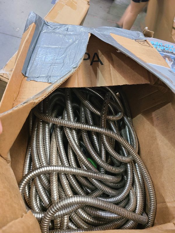 Photo 1 of 150Ft Metal Garden Hose durable stainless steel Water Hose, flexible, lightweight hose is resistant to kinks and tangles.With 10-way nozzle, strong 3/4” metal fittings, and a Stop Valve.