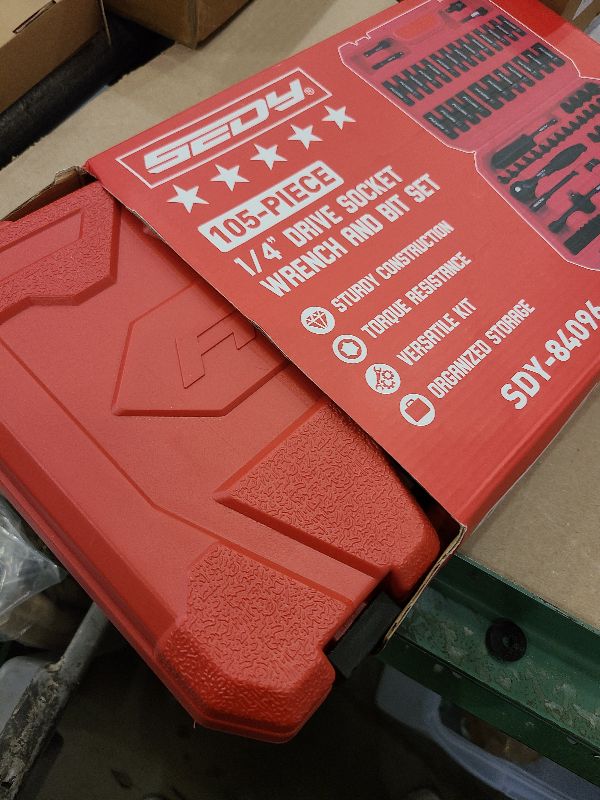 Photo 1 of 105-Piece 1/4" Drive Impact Socket Set, SAE 5/32"-9/16" & Metric 4-15mm, CR-V Steel Mechanics Tool Set with Ratchet Wrench, Adapters, Universal Joint, Screwdriver Bits, Bit Holder, Extension Bar