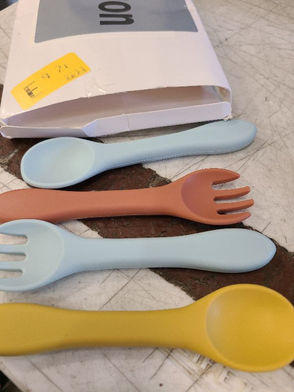 Photo 1 of 10 Pieces Baby Led Weaning Spoons and Forks Set Infant Silicone Spoon First Self Feed Baby training Utensils for Toddler First Stage Feeding Supplies for Kids Over 6 Months, 5 Pairs (Bright Colors)