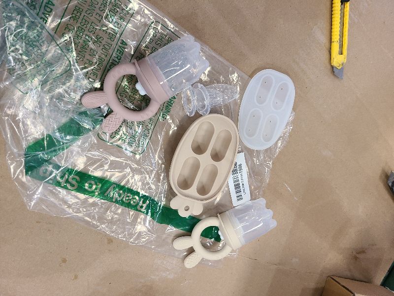 Photo 1 of 2 Packs Baby Fruit Feeder & Freezer Nibble Tray Combo, Push Pop Baby Food Feeder to Safely Introduce New Foods, Fresh & Frozen Food Silicone Feeder, 100% Food Grade, BPA Free (Caramel & Pink)