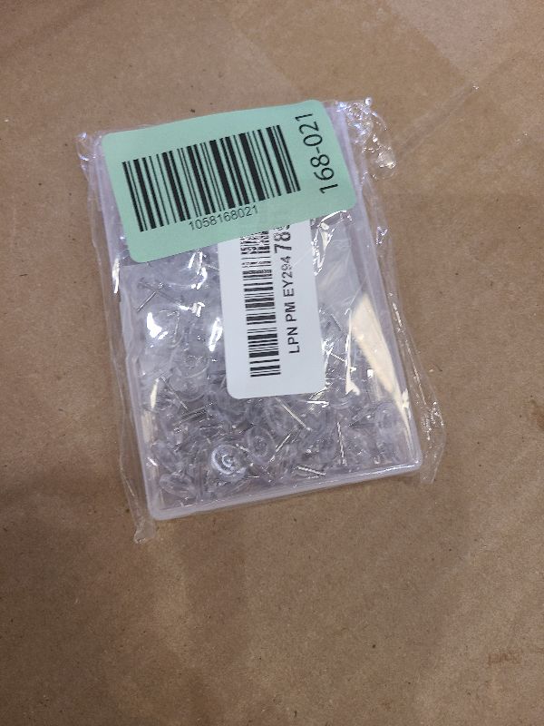 Photo 1 of 150 PCS Clear Push Pins Tacks Count in Reusable Box for Bulletin Boards and Wall Displays Heavy Duty Plastic Head
