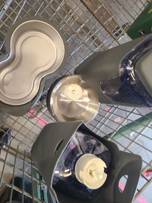 Photo 1 of 2 Pack Automatic Cat Feeder and Stainless Steel Water Dispenser, Gravity Dog Waterer Set Food Feeder and Waterer Set for Small Medium Kitten Puppy Pets(1 Gallon x 2, Charcoal Gray)