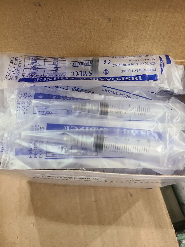 Photo 1 of 100 Pack Disposable 5ml/cc Lab Syringes with 22Ga 1.25 Inch Needle Luer Lock, Individually Sealed Packed