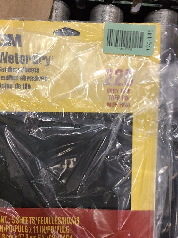 Photo 1 of 3M Wetordry Sandpaper, 5 Sheets, 9 in x 11 in, 220 Grit, Very Fine, Use for Wet and Dry Sanding, For Sanding Between Coats of Varnish, Lacquer, Paint & Other Finishes, Waterproof Paper (9087DC-NA)