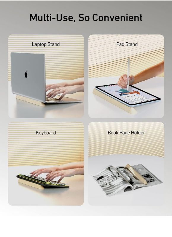 Photo 1 of 3 in 1 Silicone Laptop Stand, Keyboard Riser for Ergonomic Typing/Reading, Portable Laptop Cooling Stand, for Home Office School and Travel, Oval Base, Bright Beige