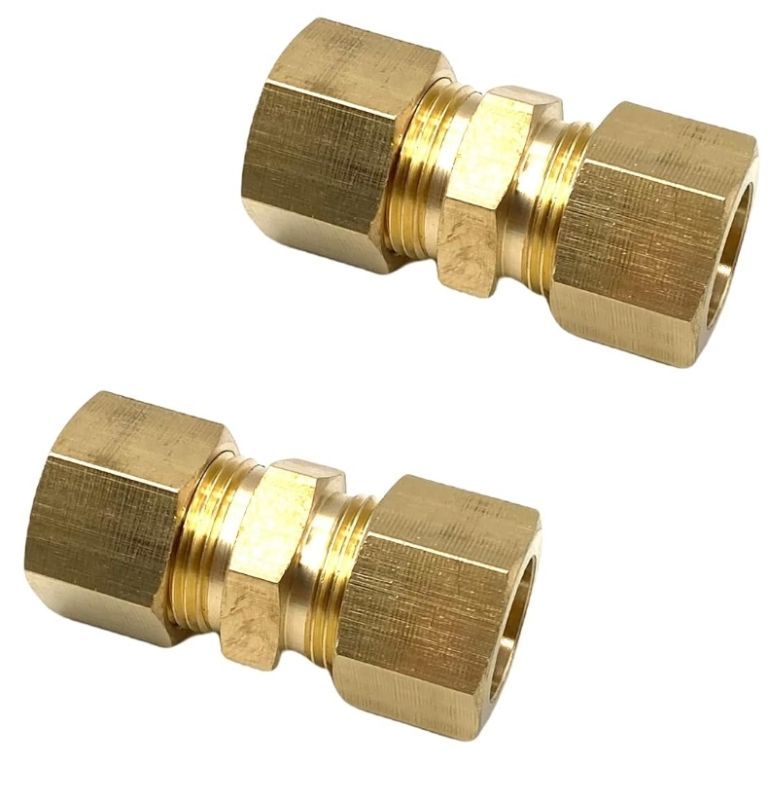 Photo 1 of 2 Pcs 5/8'' Brass Compression Tube Pipe Fittings, 5/8 Inch OD to 5/8 Inch OD Brass Air Line Fittings for Refrigeration, Water, Oil Gas, and Hydraulic Systems