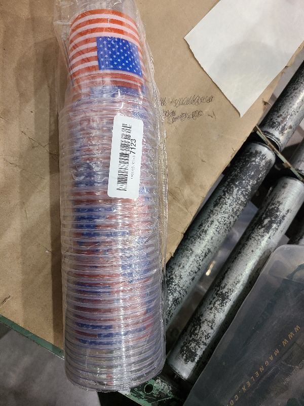 Photo 1 of  4th of July Patriotic Plastic Cups Bulk 12 oz American Flag Disposable Cups Red White and Blue Drinking Accessories for Independence Day Memorial Day Party Supplies