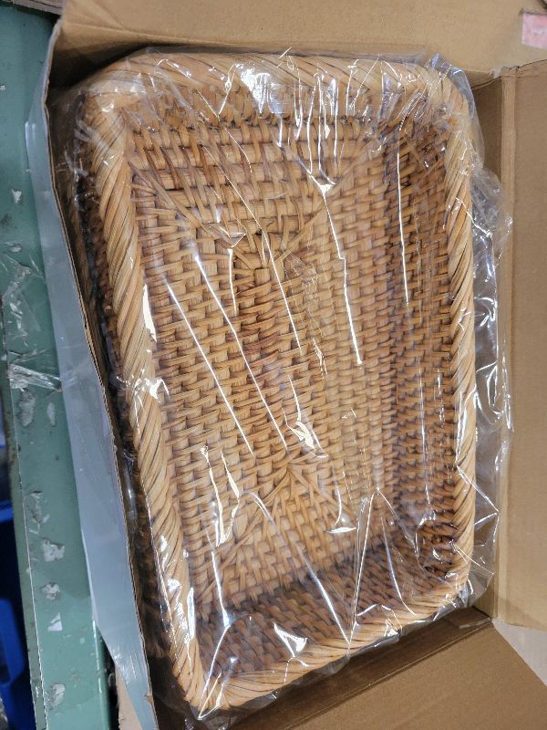 Photo 1 of 2 Pack Rattan Bathroom Vanity Tray 10 x 6 x 2 Inches Wicker Toilet Tank Topper Basket for Bathroom Kitchen Toilet Tank Vanity Countertop Table Shelf