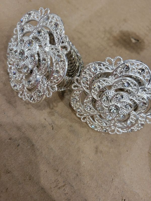 Photo 1 of 2 Pack White Crystal Curtain Holdbacks – Decorative Spring Wire Buckle Clips with Sparkling Rhinestone Flower Design, No Drilling, Easy Fit for Drapes & Sheers (Silver)