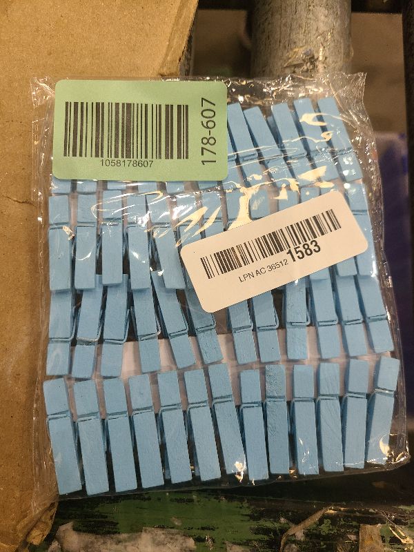 Photo 1 of 100PCS Baby Shower Clothespins Games Boy Plastic Clothes Pin with Storage Bag Mini Blue Pin Bulk 1.4 inch for Party Decorations, DIY Crafts