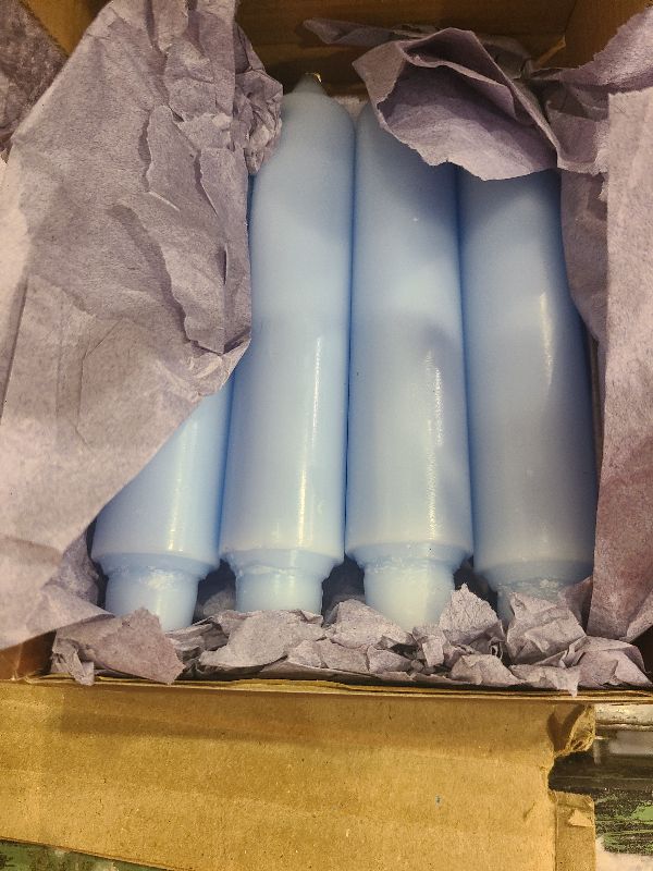 Photo 1 of 4 Pack Taper Candles Blue Tapered Candles 7 Inch Smokeless Candle Unscented Short Candlesticks Ideal for Weddings Dinner Parties Home Decor