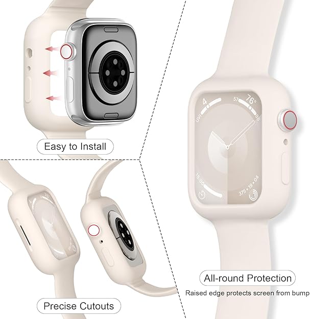 Photo 1 of 3 Pack Soft Silicone Bands with Bumper Case Compatible with Apple Watch Band 38mm 40mm 41mm 42mm 44mm 45mm 46mm, Sport Strap Wristbands with Protective Cover for iWatch Series 10/9/8/SE/7/6/5/4/3/2/1