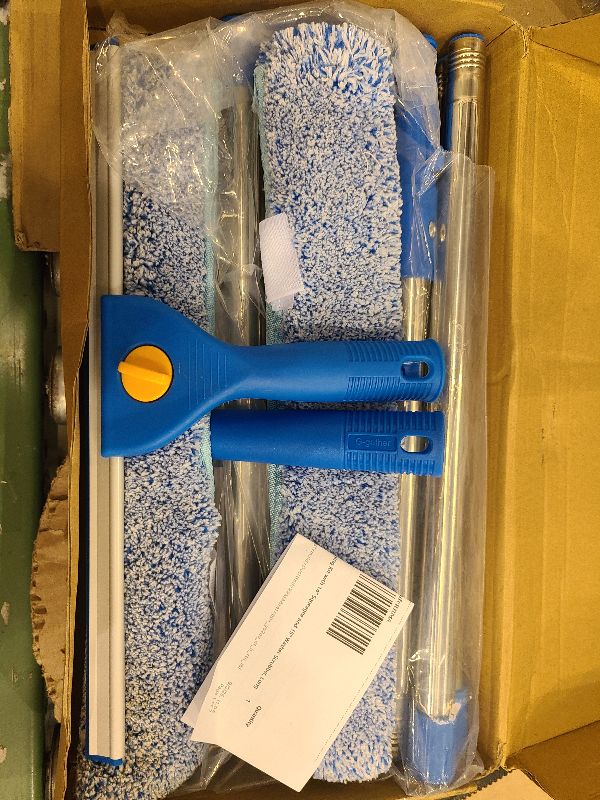 Photo 1 of 10Ft Window Squeegee Cleaner Tool with Extension Pole, Window Cleaning Kit with 14" Squeegee and 15" Washer Scrubber, Long Handle Window Washing Equipment for Outdoor High Windows Glass